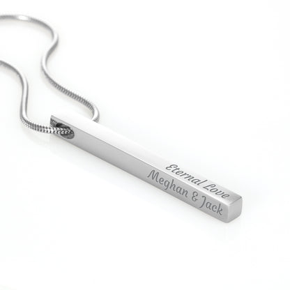 Custom 4-Sided Engraved Bar Necklace – Personalized Mom Gift with Kids' Names, Mother's Day Jewelry Keepsake