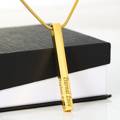 Custom 4-Sided Engraved Bar Necklace – Personalized Mom Gift with Kids' Names, Mother's Day Jewelry Keepsake
