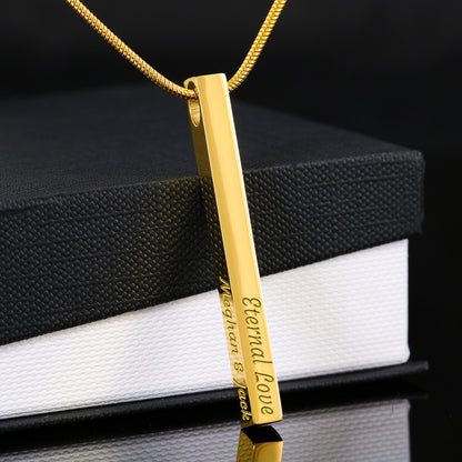 Custom 4-Sided Engraved Bar Necklace – Personalized Mom Gift with Kids' Names, Mother's Day Jewelry Keepsake