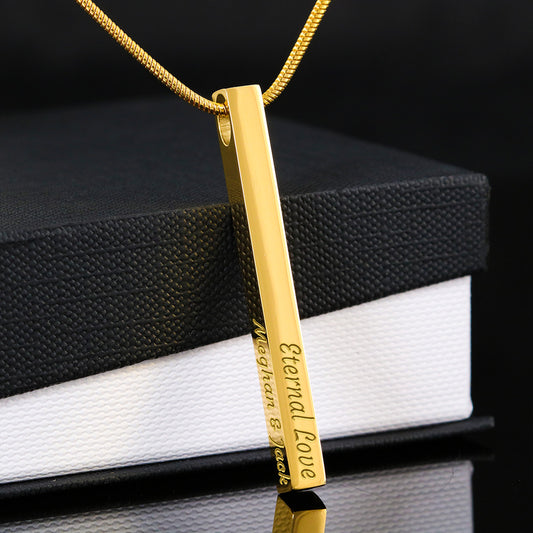 Custom 4-Sided Engraved Bar Necklace – Personalized Mom Gift with Kids' Names, Mother's Day Jewelry Keepsake