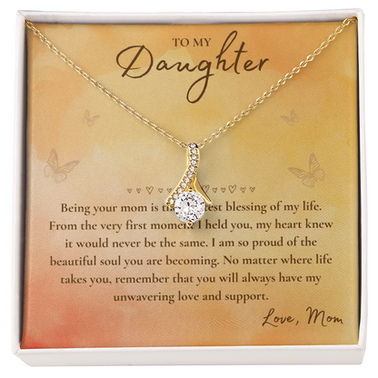To My Daughter Necklace from Mom – Heart Pendant with Message Card in Soft Touch or Luxury Mahogany Box (Perfect Birthday, Graduation, or Christmas Gift)