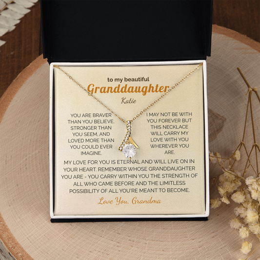 Personalized Granddaughter Gift Necklace - Jewelry with Inspirational Message from Grandma or Grandpa