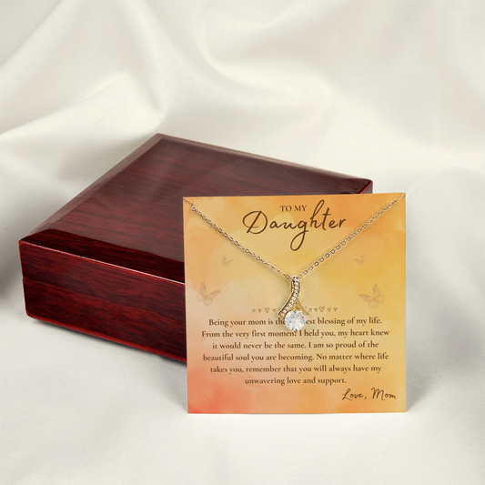 To My Daughter Necklace from Mom – Heart Pendant with Message Card in Soft Touch or Luxury Mahogany Box (Perfect Birthday, Graduation, or Christmas Gift)