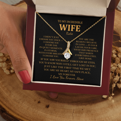 Personalized To My Wife Necklace - Romantic Gift Set with Message Card (Black Card)