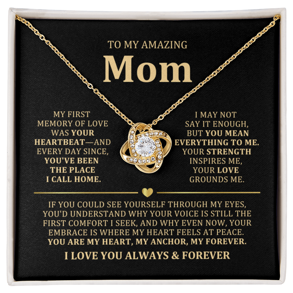 To My Mom Necklace - Heartfelt Love Knot Gift Set for Christmas, Mother's Day or Birthday
