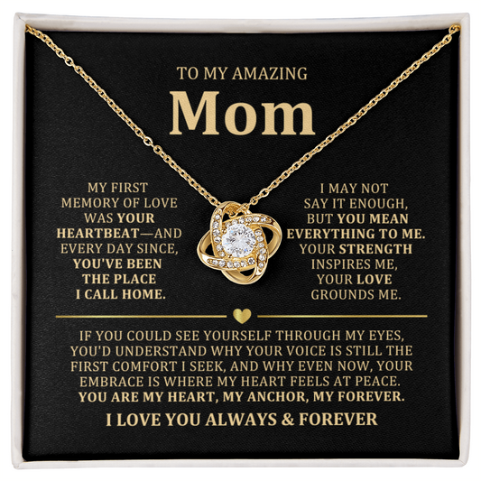 To My Mom Necklace - Heartfelt Love Knot Gift Set for Christmas, Mother's Day or Birthday