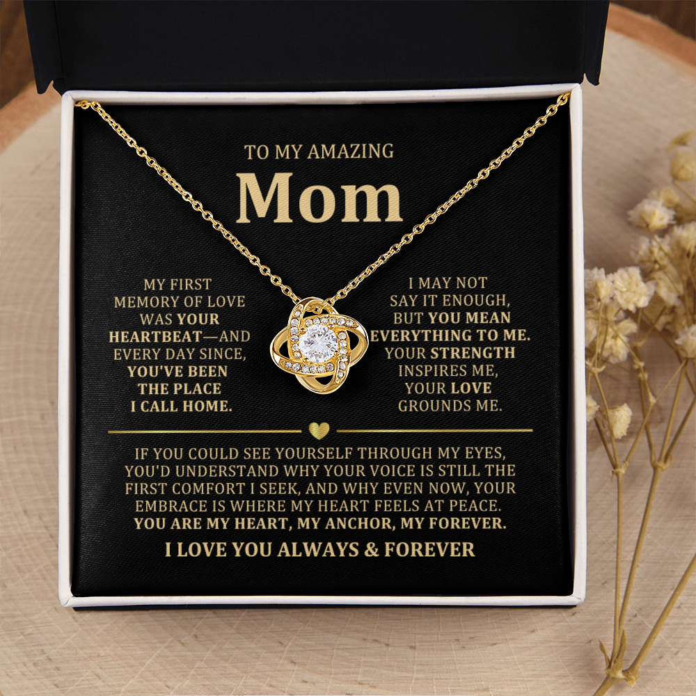 To My Mom Necklace - Heartfelt Love Knot Gift Set for Christmas, Mother's Day or Birthday