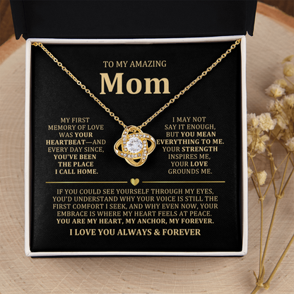 To My Mom Necklace - Heartfelt Love Knot Gift Set for Christmas, Mother's Day or Birthday