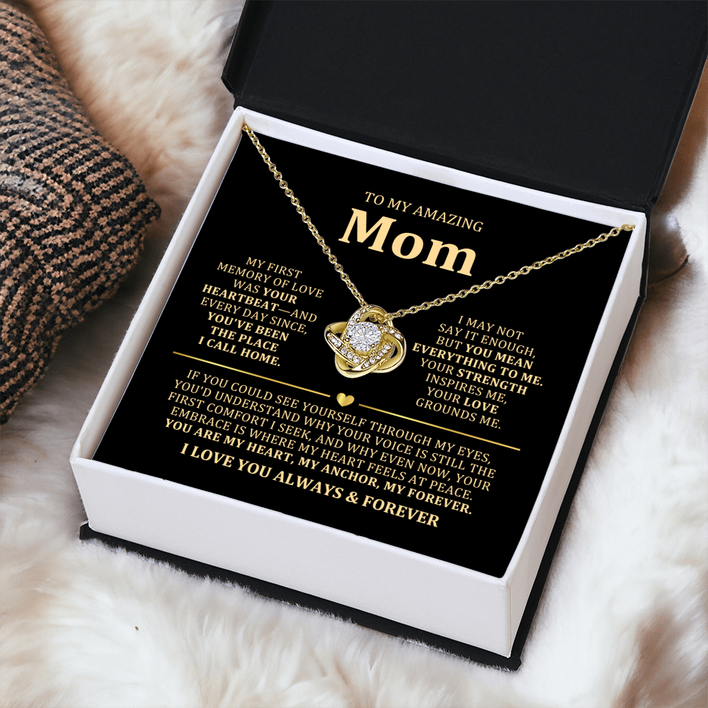 To My Mom Necklace - Heartfelt Love Knot Gift Set for Christmas, Mother's Day or Birthday