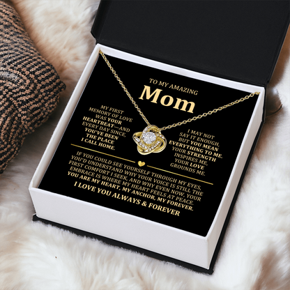 To My Mom Necklace - Heartfelt Love Knot Gift Set for Christmas, Mother's Day or Birthday