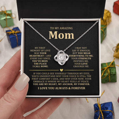 To My Mom Necklace - Heartfelt Love Knot Gift Set for Christmas, Mother's Day or Birthday