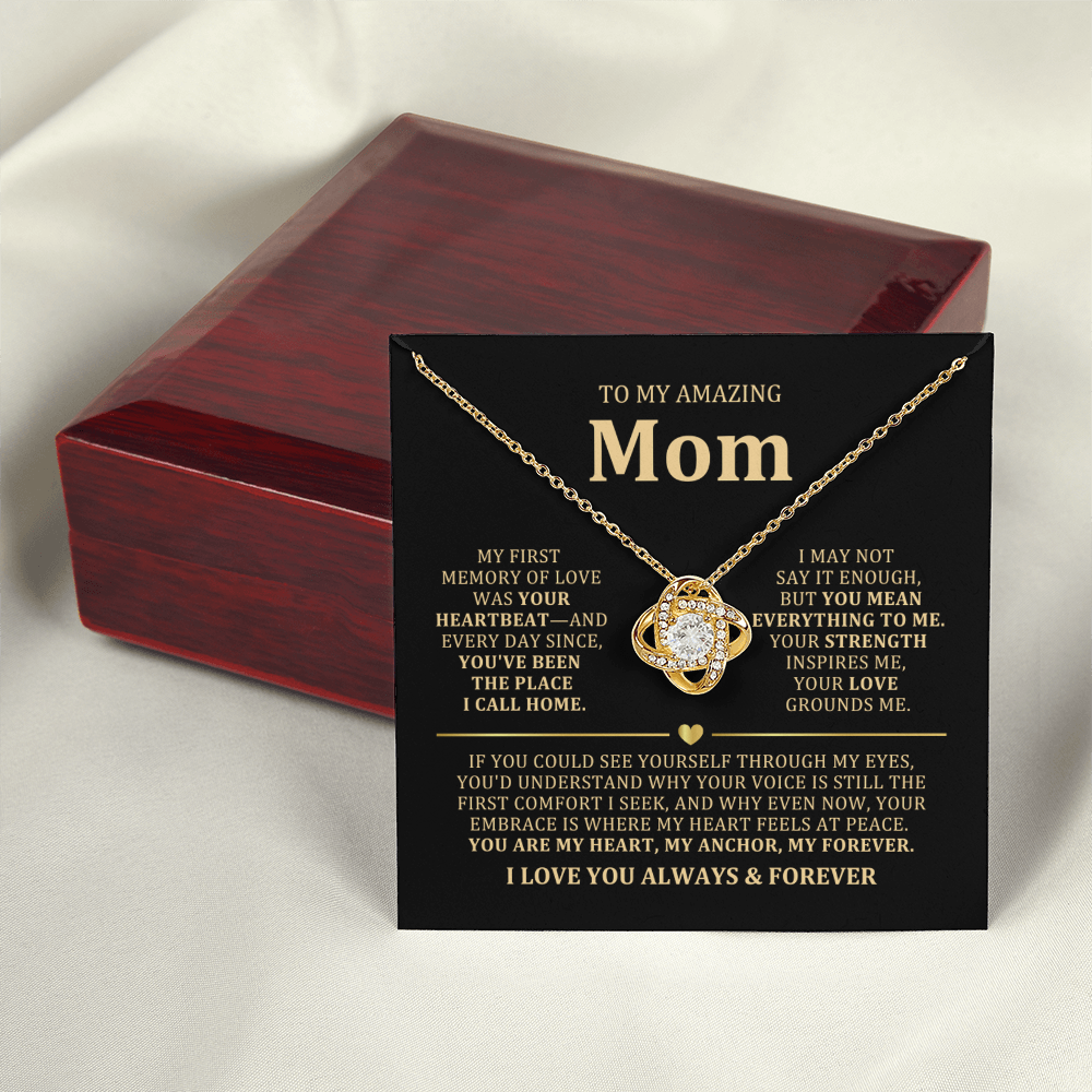 To My Mom Necklace - Heartfelt Love Knot Gift Set for Christmas, Mother's Day or Birthday