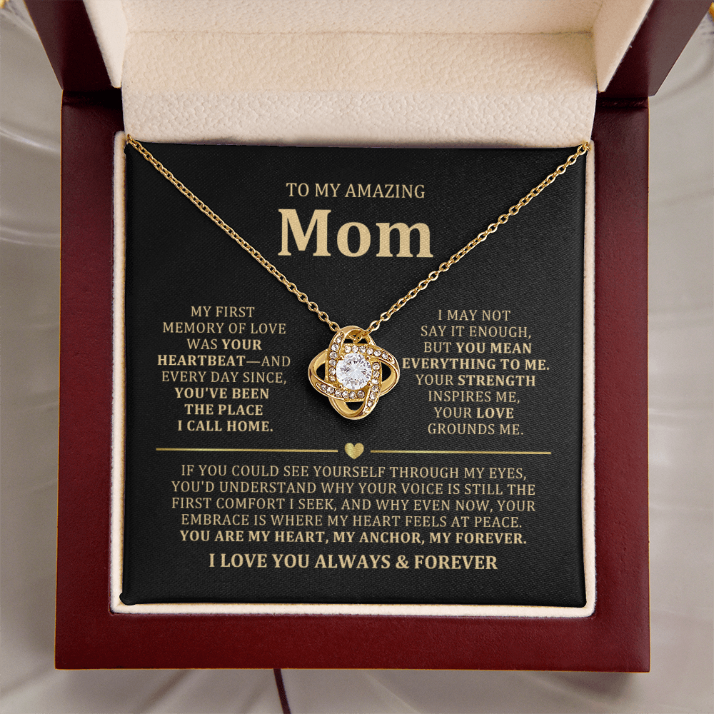 To My Mom Necklace - Heartfelt Love Knot Gift Set for Christmas, Mother's Day or Birthday