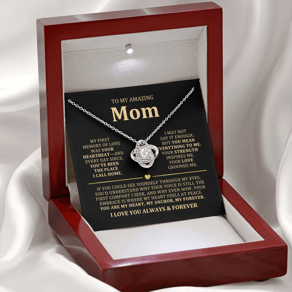 To My Mom Necklace - Heartfelt Love Knot Gift Set for Christmas, Mother's Day or Birthday