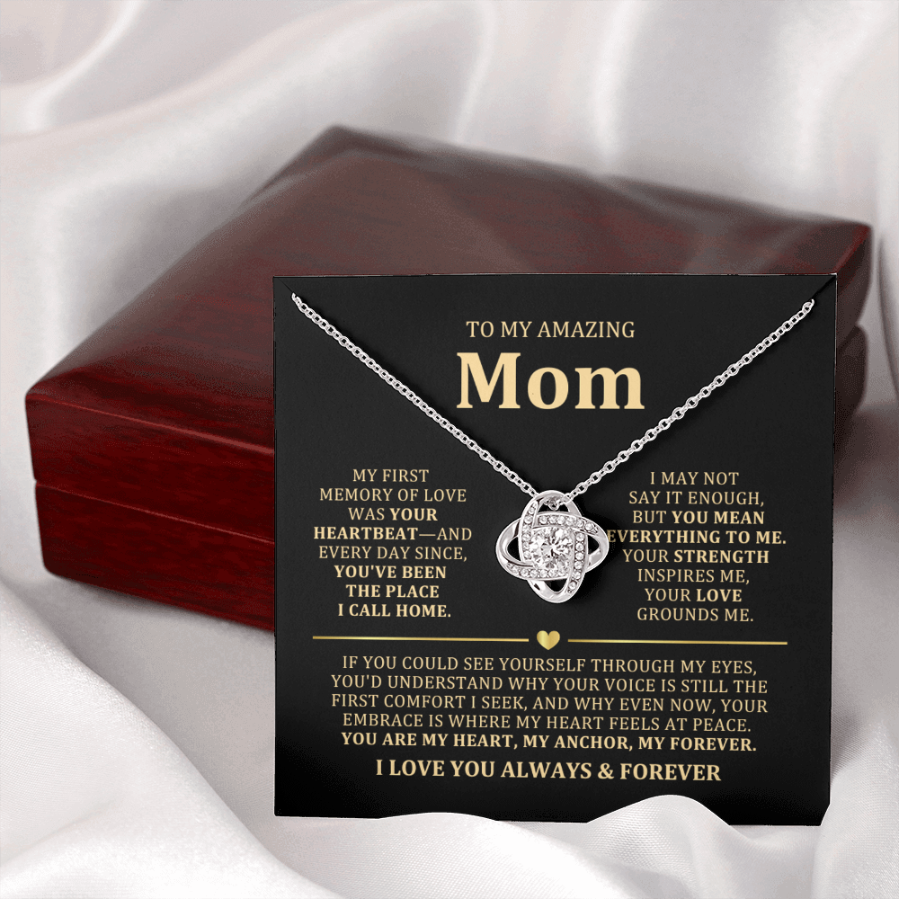 To My Mom Necklace - Heartfelt Love Knot Gift Set for Christmas, Mother's Day or Birthday