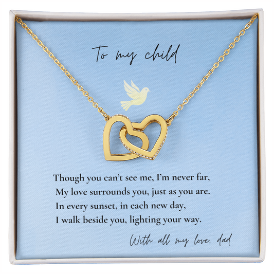 Loss of Dad Memorial Necklace – Interlocking Hearts Jewelry in Gold & Silver | Sympathy Gift for Daughter or Son Missing Father