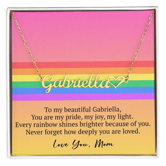 Custom Name Necklace – Rainbow Pride Gift for LGBT Child from Mom