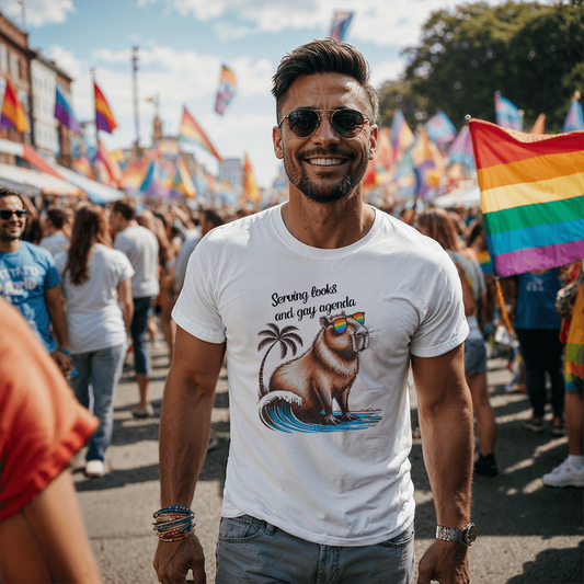 Pride Capybara Funny Unisex T-Shirt ''Serving Looks and Gay Agenda'' LGBT gift