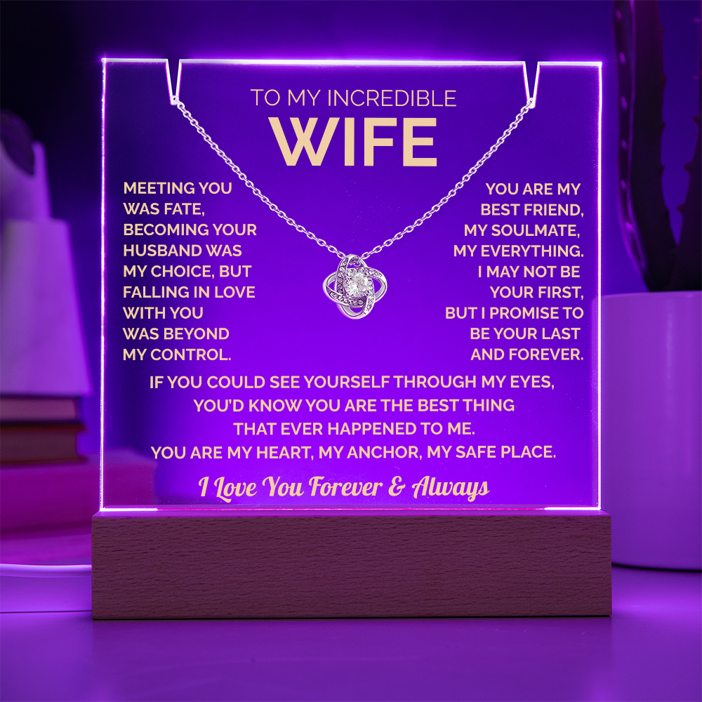 To My Wife Acrylic Plaque & Knot Necklace: Heartfelt Gift for Wife, Anniversary & Birthday Keepsake, Christmas Gift Idea Husband to Wife