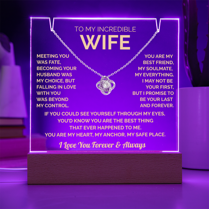 To My Wife Acrylic Plaque & Knot Necklace: Heartfelt Gift for Wife, Anniversary & Birthday Keepsake, Christmas Gift Idea Husband to Wife