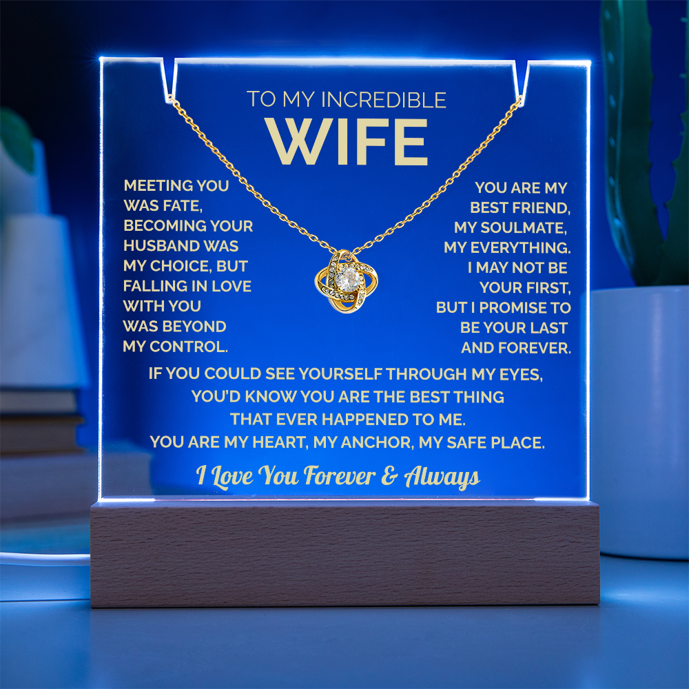 To My Wife Acrylic Plaque & Knot Necklace: Heartfelt Gift for Wife, Anniversary & Birthday Keepsake, Christmas Gift Idea Husband to Wife