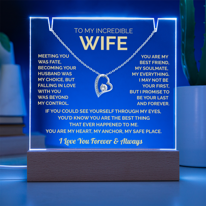 To My Wife Acrylic Plaque & Heart Necklace: Heartfelt Gift for Wife, Anniversary & Birthday Keepsake, Christmas Gift Idea Husband to Wife