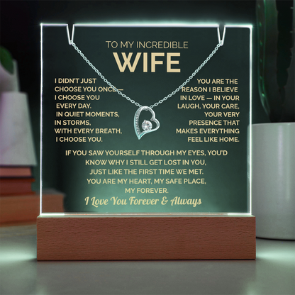 Acrylic Plaque & Heart Necklace – Romantic Gift for Wife – Anniversary, Birthday, Christmas