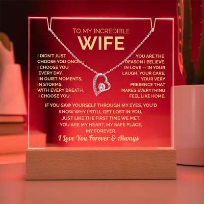 Acrylic Plaque & Heart Necklace – Romantic Gift for Wife – Anniversary, Birthday, Christmas