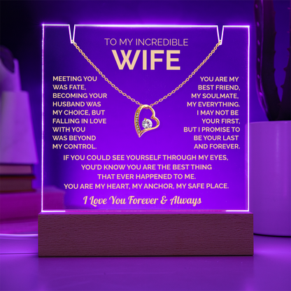 To My Wife Acrylic Plaque & Heart Necklace: Heartfelt Gift for Wife, Anniversary & Birthday Keepsake, Christmas Gift Idea Husband to Wife