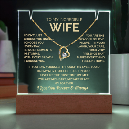Acrylic Plaque & Heart Necklace – Romantic Gift for Wife – Anniversary, Birthday, Christmas
