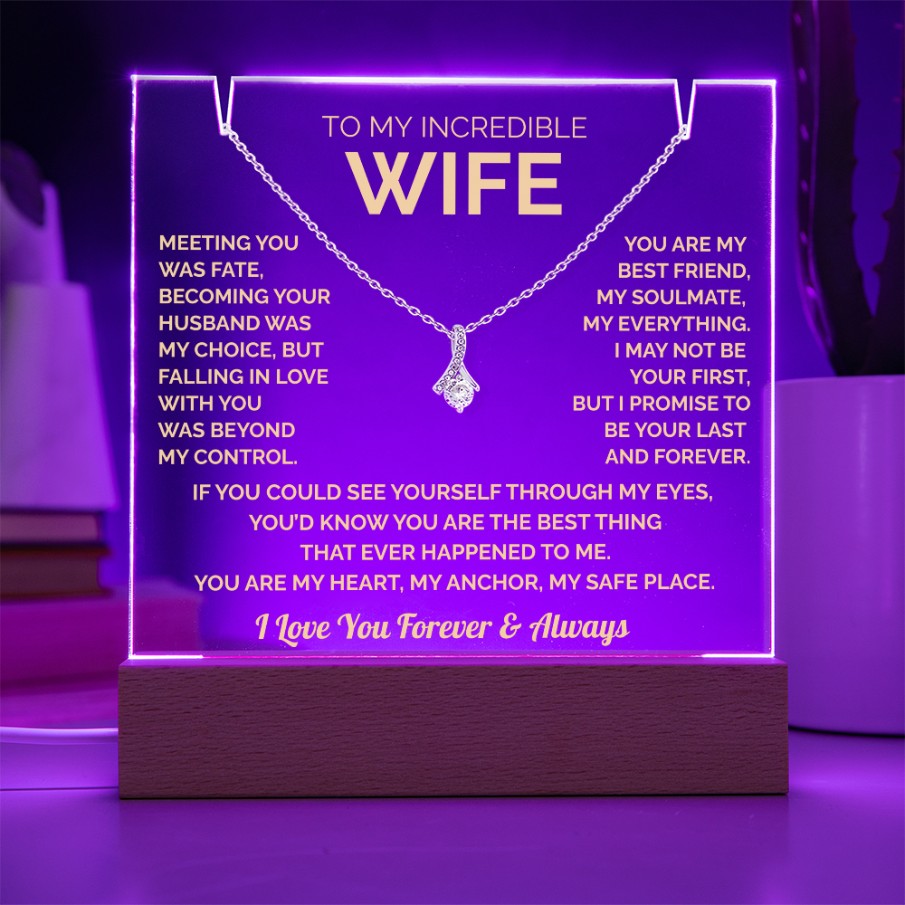 To My Wife Acrylic Plaque & Timeless Necklace: Heartfelt Gift for Wife, Anniversary & Birthday Keepsake, Christmas Gift Idea Husband to Wife