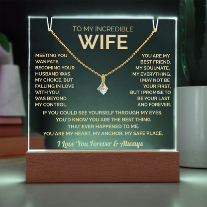 To My Wife Acrylic Plaque & Timeless Necklace: Heartfelt Gift for Wife, Anniversary & Birthday Keepsake, Christmas Gift Idea Husband to Wife