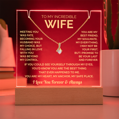 To My Wife Acrylic Plaque & Timeless Necklace: Heartfelt Gift for Wife, Anniversary & Birthday Keepsake, Christmas Gift Idea Husband to Wife