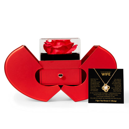 ''To My Wife'' Love Knot Necklace – Elegant Red Rose Gift Box with Heartfelt Message for Christmas, Birthday or Anniversary