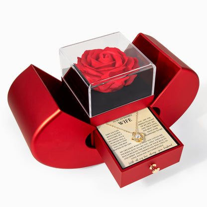 To My Wife Necklace with Red Rose Gift Box & Message Card — Romantic Love Knot Pendant for Anniversary, Birthday & Valentine's Day