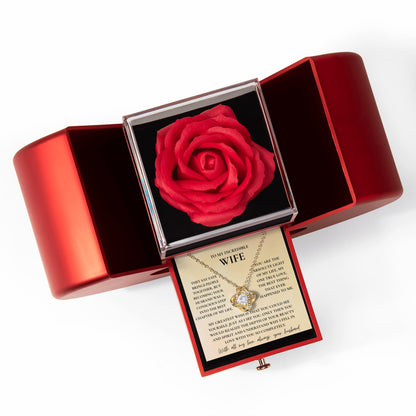 To My Wife Necklace with Red Rose Gift Box & Message Card — Romantic Love Knot Pendant for Anniversary, Birthday & Valentine's Day