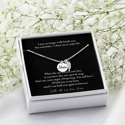 Memorial Jewelry for Loss of Mom – Remembrance Necklace with Angel Wing – Sympathy Gift Keepsake