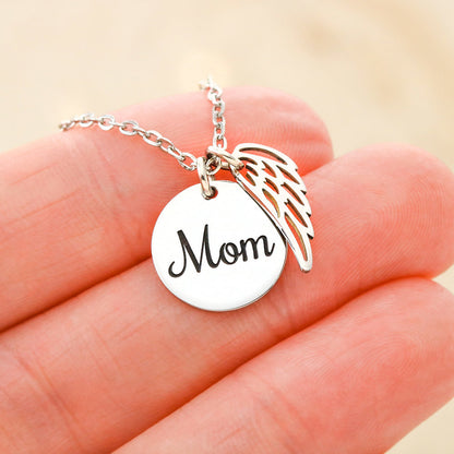 Memorial Jewelry for Loss of Mom – Remembrance Necklace with Angel Wing – Sympathy Gift Keepsake