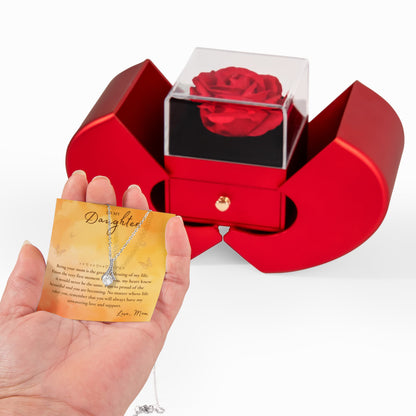 To My Daughter Necklace from Mom – Pendant with Message Card in a Luxury Gift Box & Rose (Perfect for Birthday, Christmas, or Graduation Gift)