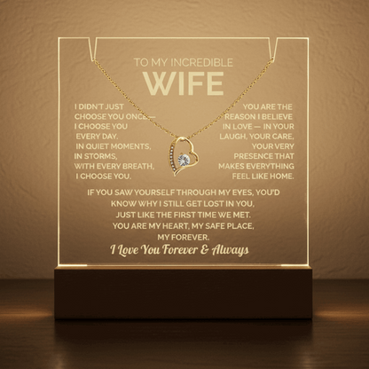 Acrylic Plaque & Heart Necklace – Romantic Gift for Wife – Anniversary, Birthday, Christmas