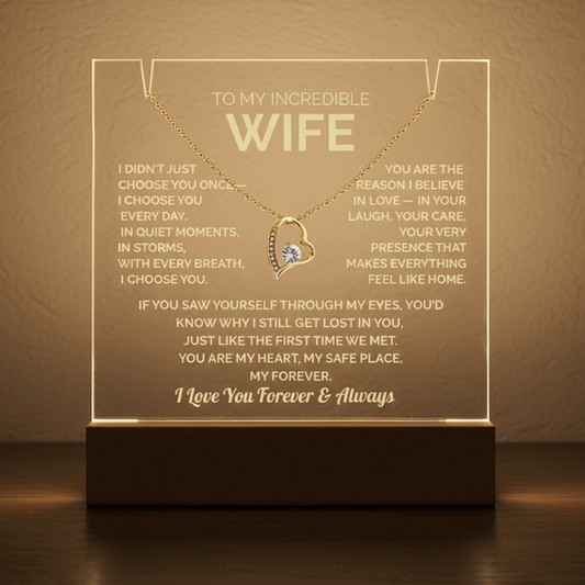 Acrylic Plaque & Heart Necklace – Romantic Gift for Wife – Anniversary, Birthday, Christmas