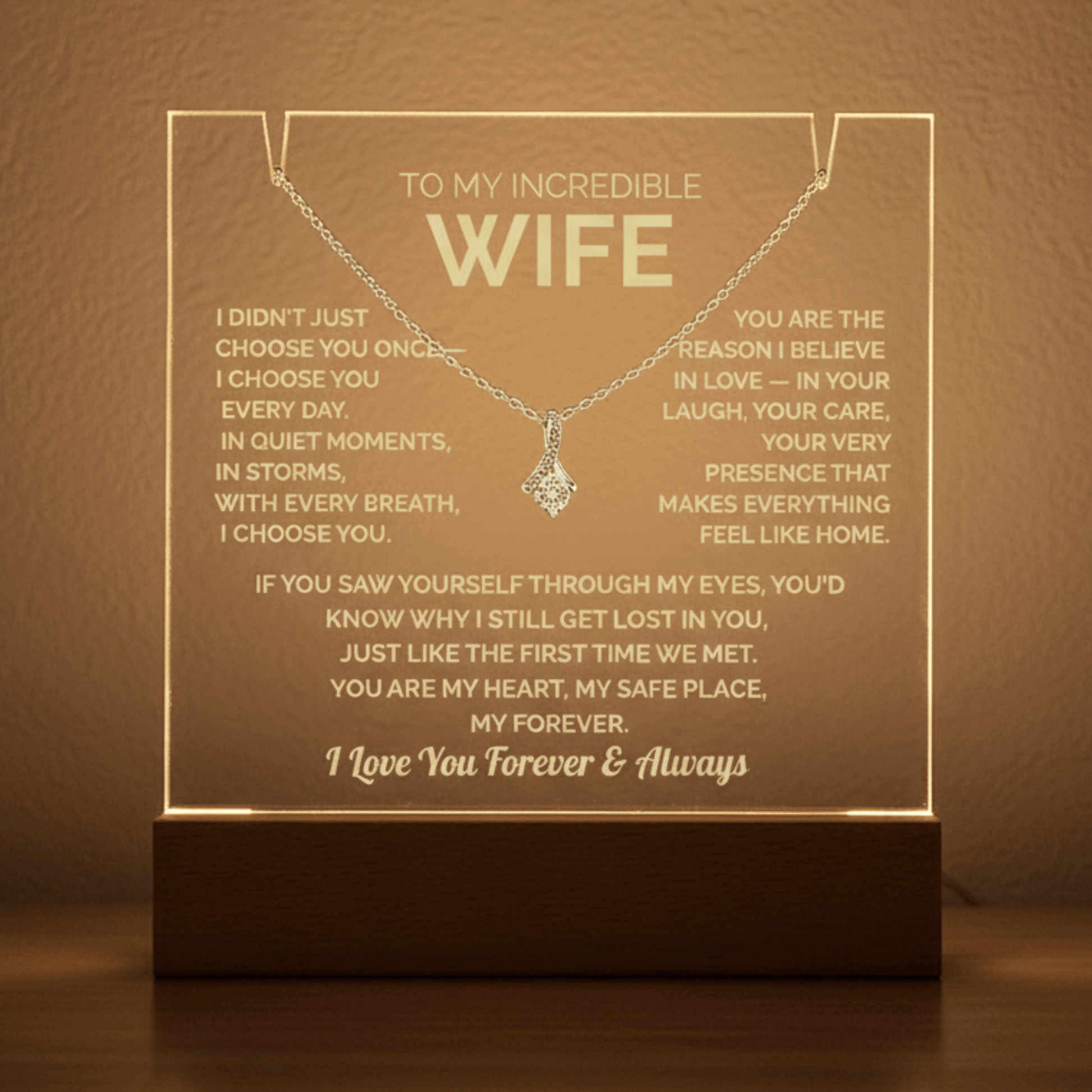 Acrylic Plaque & Necklace – Romantic Gift for Wife – Anniversary, Birthday, Christmas