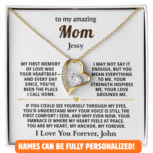 Personalized To My Mom Necklace - From Son or Daughter - Heartfelt Gift Set for Christmas, Mother's Day or Birthday (white card)