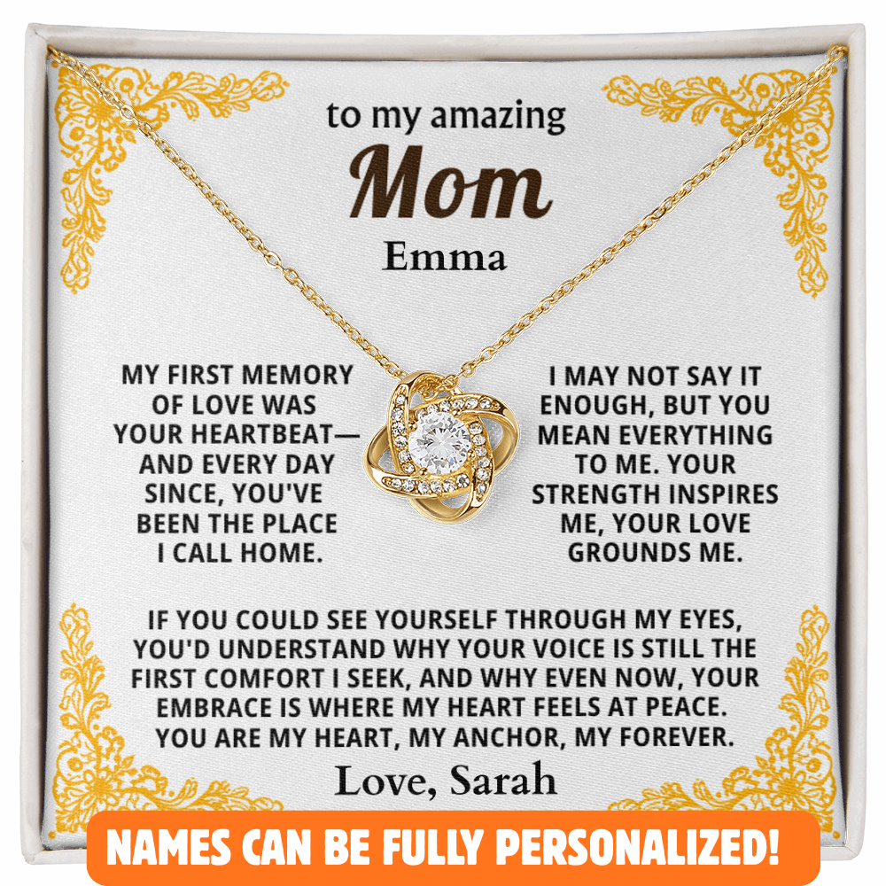 Personalized To My Mom Necklace - From Son or Daughter - Heartfelt Love Knot Gift Set for Christmas, Mother's Day or Birthday