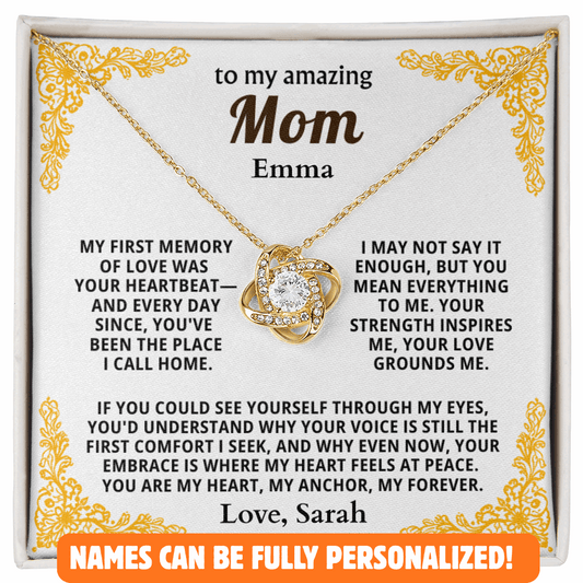 Personalized To My Mom Necklace - From Son or Daughter - Heartfelt Love Knot Gift Set for Christmas, Mother's Day or Birthday