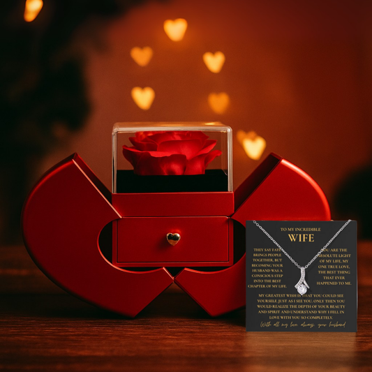 To My Wife Necklace — Romantic Message Necklace with Red Heart Gift Box | Anniversary & Valentine's Gift
