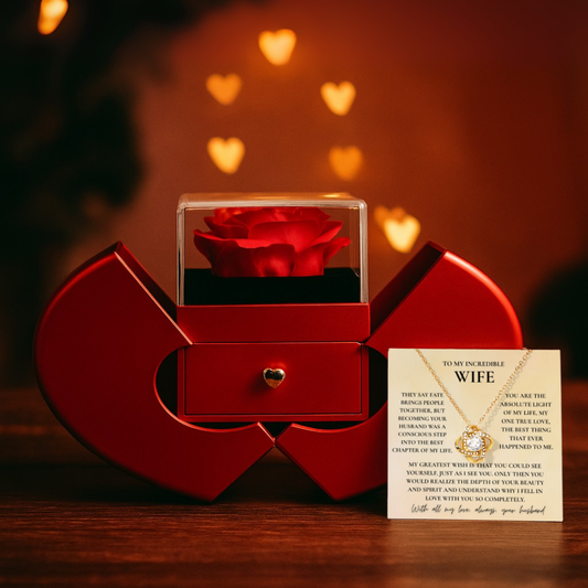 To My Wife Necklace with Red Rose Gift Box & Message Card — Romantic Love Knot Pendant for Anniversary, Birthday & Valentine's Day