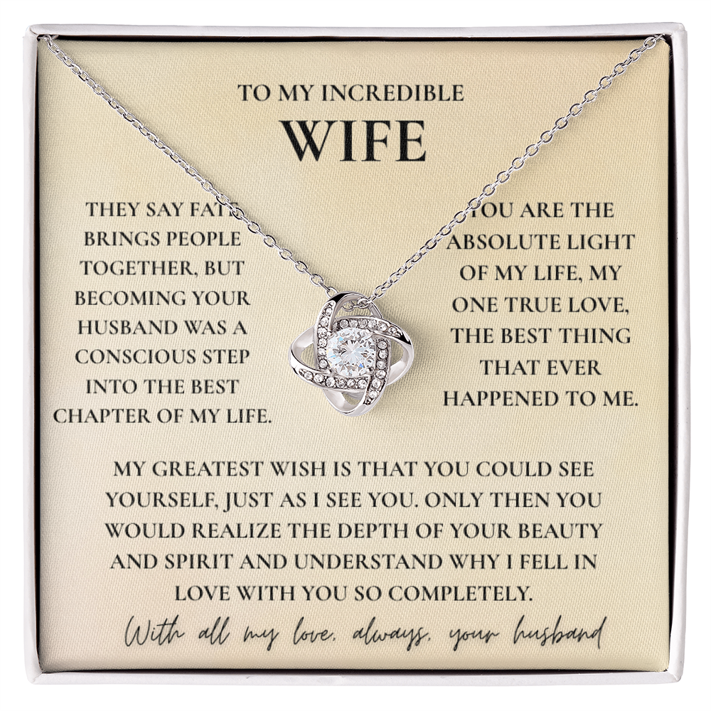 To My Wife Necklace with Red Rose Gift Box & Message Card — Romantic Love Knot Pendant for Anniversary, Birthday & Valentine's Day
