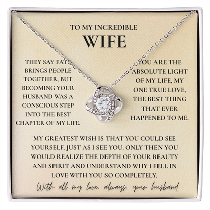 To My Wife Necklace with Red Rose Gift Box & Message Card — Romantic Love Knot Pendant for Anniversary, Birthday & Valentine's Day