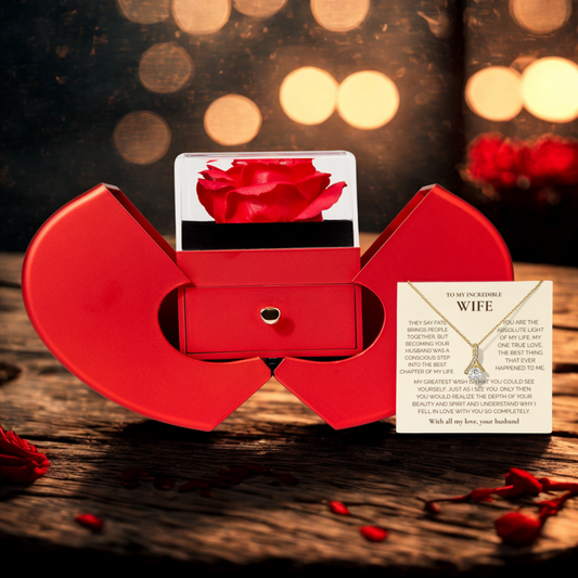 To My Wife" Necklace with Heartfelt Message – Luxury Heart-Shaped Gift Box & Rose